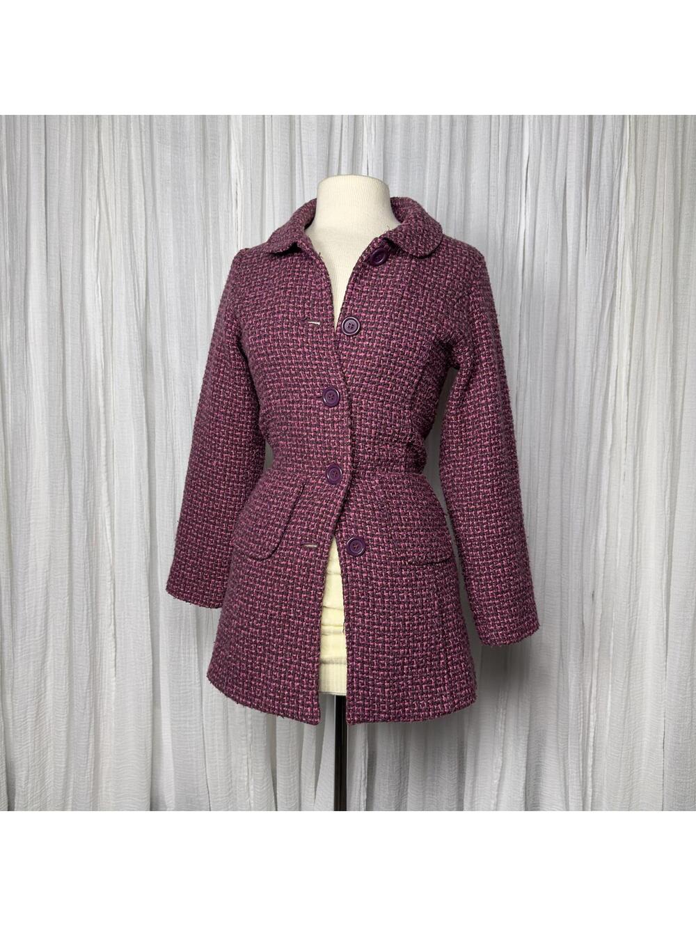 Vintage Preppy Y2K Indie Plaid Pink Button-Up Trench Coat (XS)
